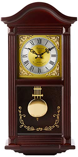 Bedford Clock Collection Bed1423Mah Small Wood Wall Clock With Brass Pendulum And 4 Chimes, 22 Inch, Mahogany Cherry Oak #TOP1