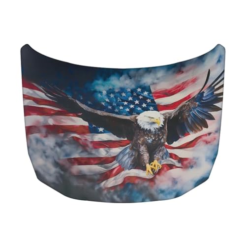 Image of American Flag Eagle Print Car Hood Cover Elastic Polyester Car Hood Protector Auto Patriotic Decorations Waterproof Sunproof Automotive Exterior Accessories