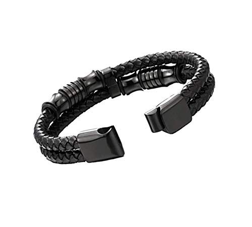 Pulseira Masculina Maerzl de Couro com Fecho de Aço Inoxidável Magnético de Couro Trançado Bracelete