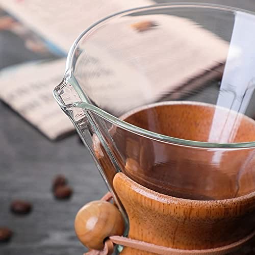 Passador de Café Cafeteira Feito 400ml em Vidro Borossilicato Com Alça em Madeira E Filtro Inox