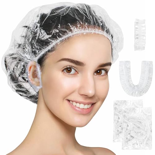 One -Time - Cubierta de ducha - 100 piezas de gorro de ducha y 100 orejas - Tobvory - Latas de agua de plástico - Gorro de ducha para hombres, gorro de ducha extra para bañera, pelo extra