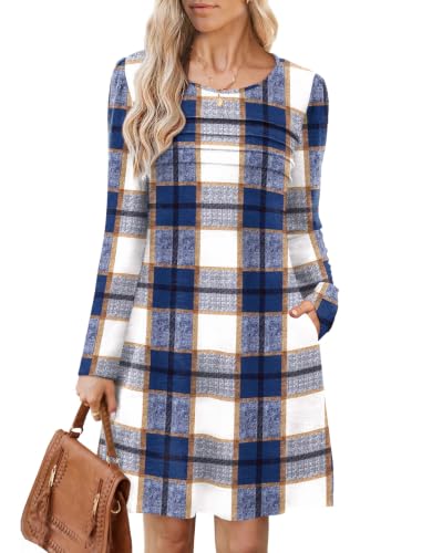 Image of OFEEFAN Womens Long Sleeve Tunic Dress Fall Fashion Sweater Dress with Pockets Pleated Front Casual Winter