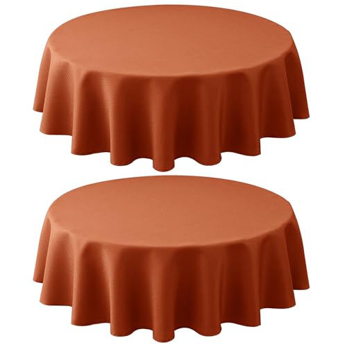 Biscaynebay 2 Pack Textured Fabric Round Tablecloths 60'' for Tables diameters from 28" to 48", Rust Table Cloth Water Resistant Small Circle Folding Table Covers for Dining Kitchen Wedding Parties