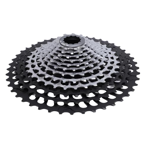 Keenso Casseta de Bicicleta de Montaña, Cassette de Bicicleta de Montaña de 12 Velocidades Ultra Light 11-46t CNC Integrated Hollow Design Cassette Cassette de Bicicleta (Plata Pintada de Negro)