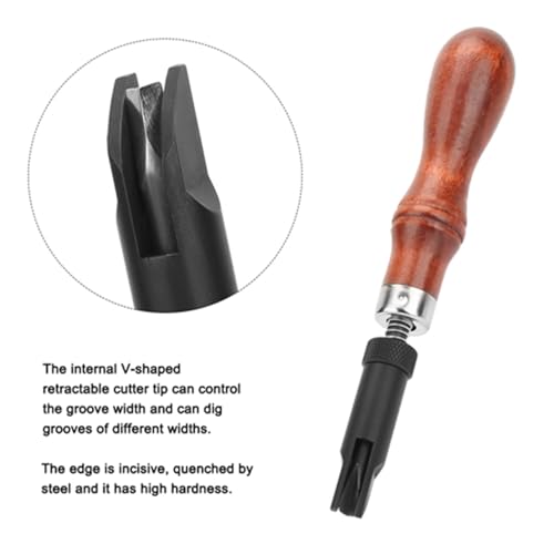 KooingTech Leather Gouge, Leather Hand Chisel, Leather V Gouge Tool, Multifunctional Leather Groover Tool, Leather Craft Carving Grooving Tool, with Wood Handle V Gouge Chisel - Image 4