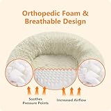 HMTOPE Orthopädisches Hundebett rund Hundekissen Hundesofa Katzenbett Donut Kuscheliges Hundekorb Waschbar, 80 cm Ø, Beige