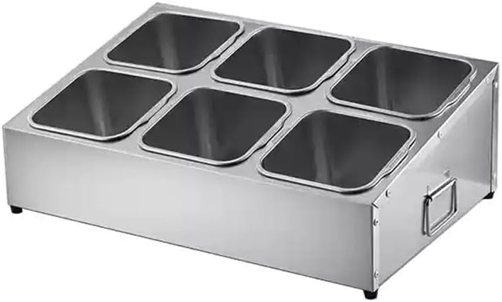 ZAIHW Pizza Topping Station, Stainless Steel Condiment Dispenser, Handle Design Countertop Spice Rack Organizer for Seasoning Sauce Salad Jam Fruits Ingredients(Silver-C,53x18x15.5cm)