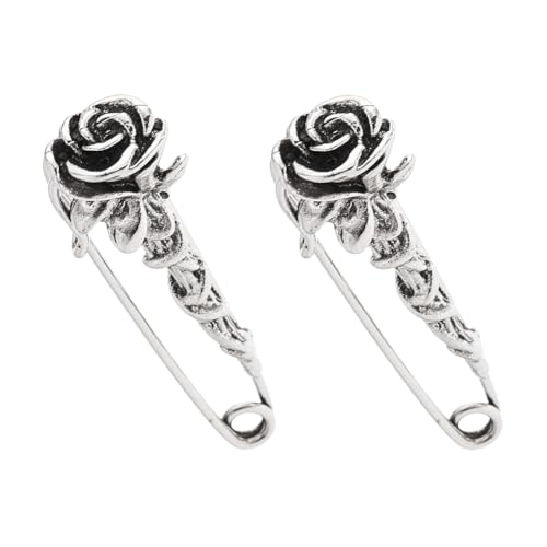 SUPERFINDINGS 2 x Sicherheitsnadel Mit Blume Rosenblütenform Brosche Antik Silber Große Sicherheitsnadeln Brosche Legierung Florale Kiltnadeln Für Schal Rucksack Rock Strickjacke Hut Schal