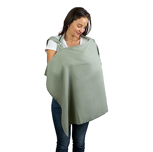 Image of Muslin Nursing Cover for Baby Breastfeeding, Soft & Breathable Cotton Breastfeeding Cover for Mom with Rigid Hoop for Mother Nursing Apron by Comfy Cubs (Sage)