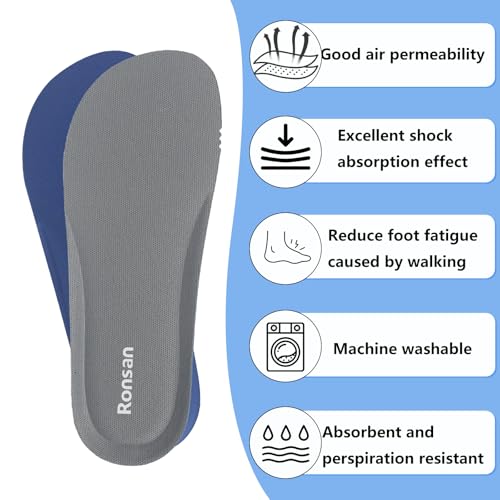 Image of Ronsan Shoe Insoles of Clog Garden Shoes, Extra Wide Barefoot Shoe Inserts Pads for Nurse Shoes, Garden Work Sandals, Thin Replacement Insoles for Women 6 / Men Size 4, Grey