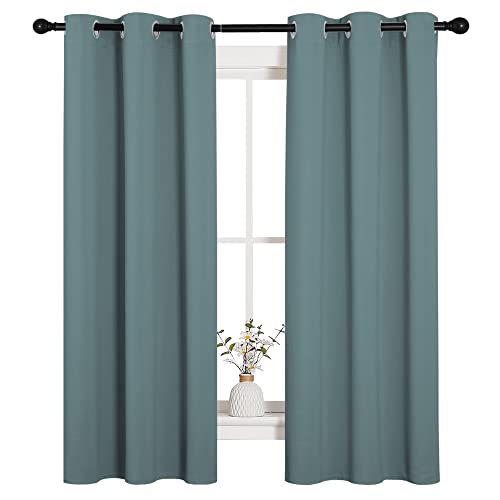 Image of NICETOWN Modern Blackout Curtains Noise Reducing, Thermal Insulated and Privacy Room Darkening Drape Panels for Boy's Guest Room Door Small Short Window (Greyish Blue, 2 Panels, W34 x L63 -Inch)