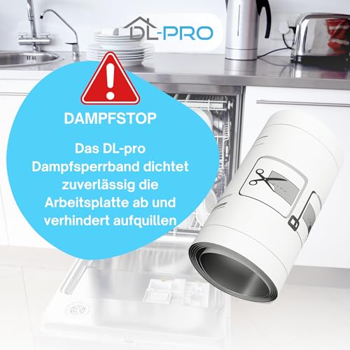 DL-pro Dampfsperrfolie für die Arbeitsplatte über dem Geschirrspüler 695x75mm wie Beko 1855840300 für Whirlpool Bauknecht AEG Electrolux Bosch Siemens Neff Miele Abdichtung gegen Wasserdampf