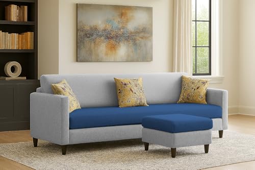 Image of Casaliving Premium Lifestyle Fabric 5 Seater L Shape Sofa Set 4 Seater Modern Sofa Set & Ottoman for Living Room (Blue Grey Color)