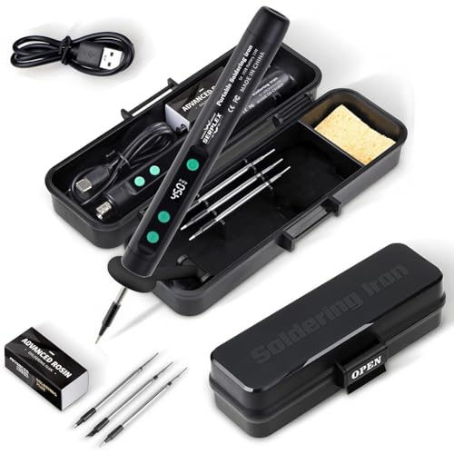 Image of Serplex 15W Handheld Soldering Iron Tool Kit with 3 Bits and Storage Box, USB Cordless Rechargeable Soldering Iron Pen 180-450C Adjustable Welding Tool Kit for Electronics Repair Work - Black
