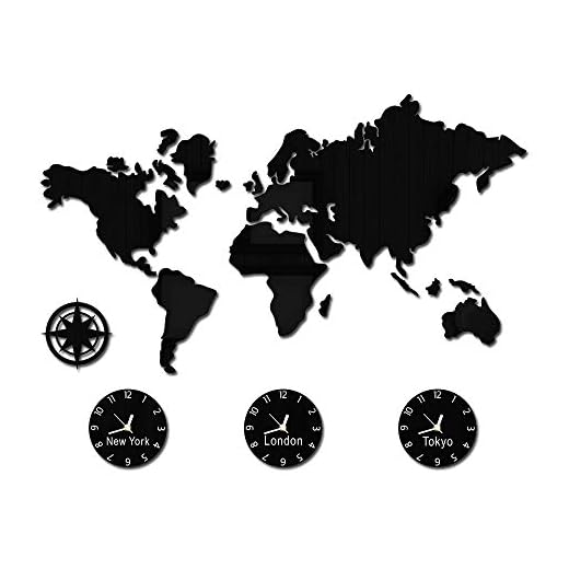 The Geeky Days World Map Large Wall Clock Personalized City Time Zone Battery Operated Silent Non Ticking Wall Watch Office Geographic Wall Art Decor (Normal Design)