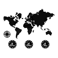 The Geeky Days World Map Large Wall Clock Personalized City Time Zone Battery Operated Silent Non Ticking Wall Watch Office Geographic Wall Art Decor (Normal Design)