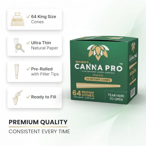 Image of OutonTrip Canna Pro Pre-Rolled Cones - 64 King Size Cones (109mm) | Ultra-Thin Natural Paper | Pre-Rolled with Filter Tips | Ready-to-Fill Paper Cones | Durable Storage Box