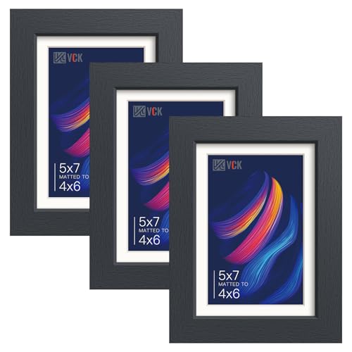 Image of VCK 5x7 Picture Frame 3 Pack, Black Wood, 4x6 Mat, Glass, for Photo Print
