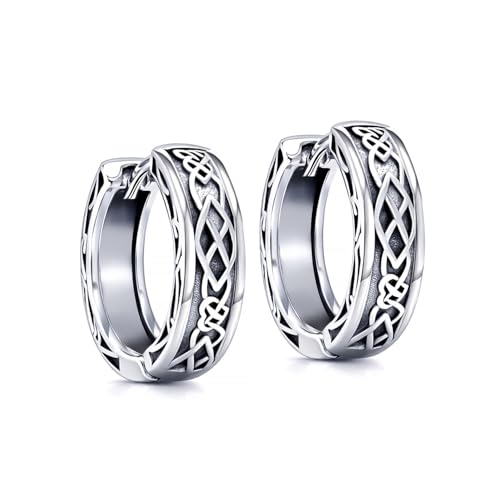 Image of TRUESILVER ACPL 925 Sterling Silver Hoop Earrings for Men | BIS Hallmarked Huggie Hoop Earrings | Minimalist Vintage Chunky Silver Hoops for Men