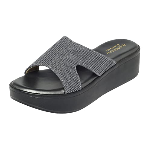 Image of MONROW Inaya Mesh Wedge Heels for Women, Girls | Fancy & Stylish Heel sandals, Casual, Comfortable Fashion Heel Sandal