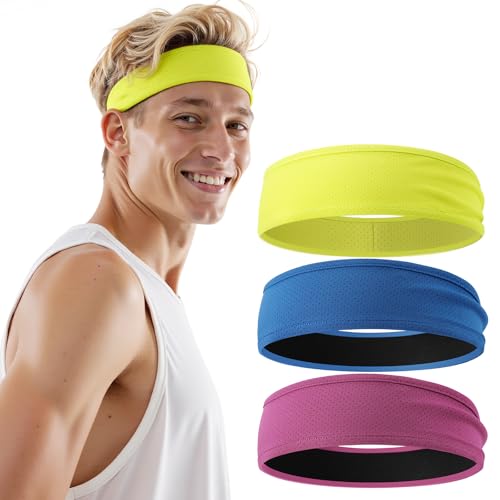 Image of Braylin Men's Headband, 3-Pack Men's Sweatband, Sports Headband for Running, Cycling, Basketball, Fitness Workout, Unisex Headbands