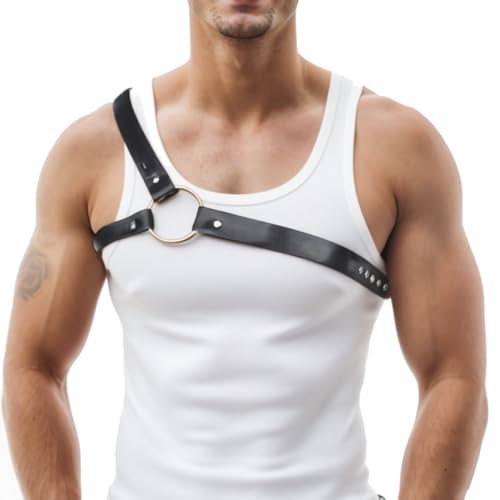 Men's Shoulder Harness Belt, Adjustable Body Chest Harness for Men, PU Leather Male Punk Chest Belt Muscle Show Fashion Costumes for Cosplay Party