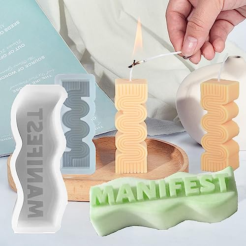 Nimozekd Molde de vela de silicone com letra do alfabeto de onda manifesto molde geométrico de colun