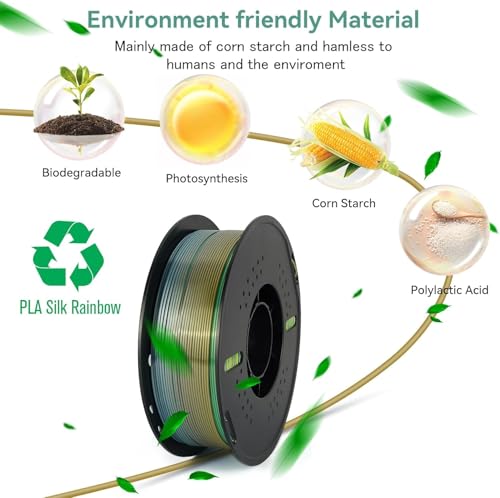 Image of Kingroon Silk Rainbow 3D Printer Filament PLA, Multicoloured PLA Filament, Dimensional Accuracy + /- 0.03 mm, 1 kg Spool (2.2 lbs), 1.75 mm, Silk Rainbow Forest Hues