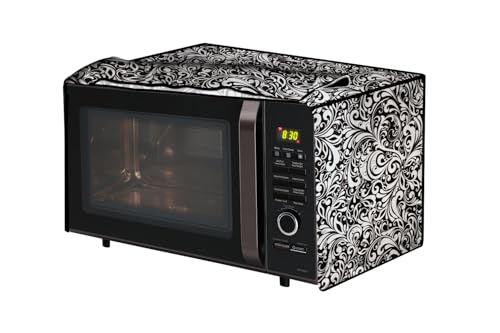 Image of The Furnishing Tree microwave oven cover compatible for IFB 28 Liters Convection 28BC5, Waterproof, Dustproof, Wipeable, Cover Size In CM: (50x48x29), Floral pattern Black