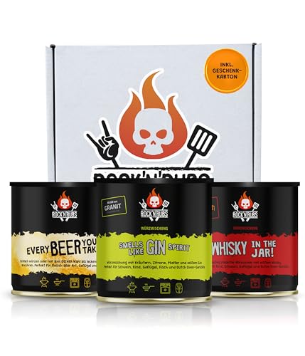 Rock'n'Rubs® Gewürzset 3er Set Pack Whisky, Gin & Bier (420g) – BBQ Grillgewürze für Fleisch &...