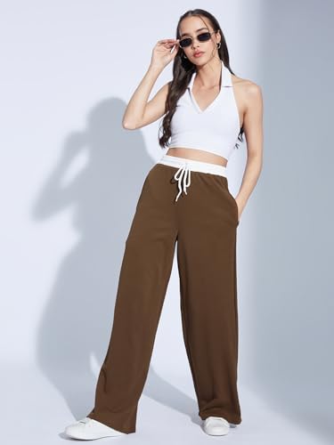 Image of Selvia Women's High Rise Solid Lycra Full Elastic Regular Fit Straight Trouser