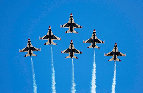 The US Air Force Thunderbirds perform a 6-ship formation flyby during an air show Poster Print by Stocktrek Images (17 x 11)