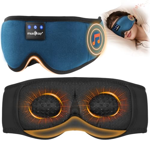 MUSICOZY 3D Schlafmasken Kopfhörer, 100% Verdunkelung, Schlafkopfhörer, Bluetooth-Augenmaske mit Kopfhörern zum Schlafen, Reisen, Nickerchen, Entspannen, Meditieren (Cyan)
