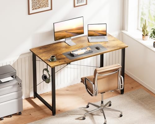 Image of Casaottima 40 Inch Small Computer Desk for Home Office, Study Writing Table for Small Spaces, Simple Modern Desk with Headphone Hooks, Vintage
