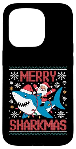 Merry Sharkmas AO[Z[^[ T^ CfBO V[N Cgt X}zP[X iPhone 15 Pro p