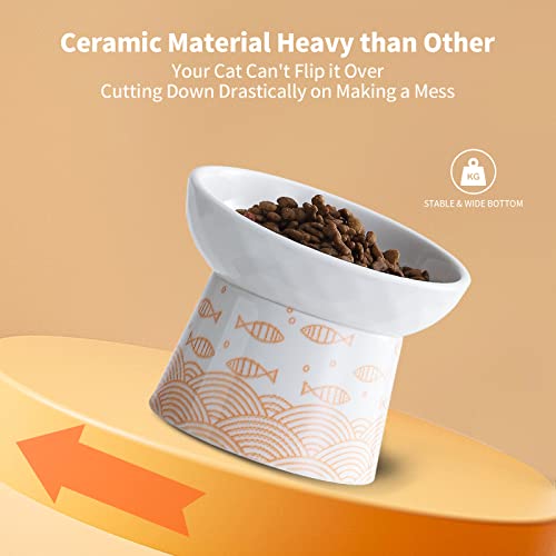 Ceramic Raised Cat Bowls, Elevated Tilted Cat Food And Water Bowls Set, Porcelain Stress Free Pet Feeder Dish For Kitty Cats And Small Dogs, Dishwasher And Microwave Safe, Set Of 2 #TOP5