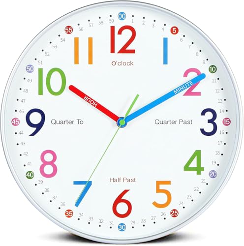 Learning Clock for Kids-Silent Analog Clock for Bedrooms-Wall Clock Helps Kids Easier to Tell Time (Centimetres 25)