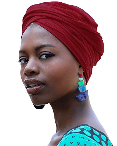 HOMELEX Head Wraps Turbans Stretch Jersey Knit Headwraps Wrap Scarf Turban Tie for Women (Wine)
