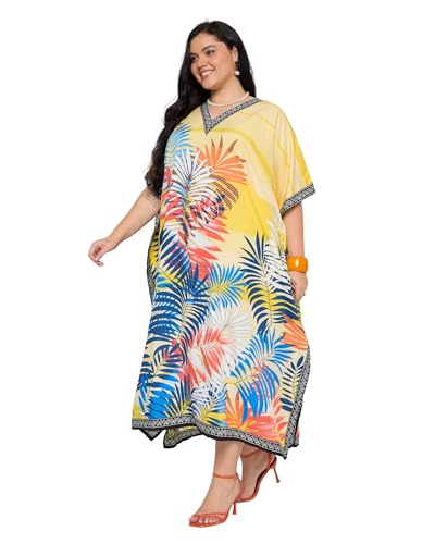 Image of Gypsie Blu Women Plus Size Kaftan Dress Beach Cover Up Maxi Dresses for Women, V-Neck Kimono Sleeve 1X-3X
