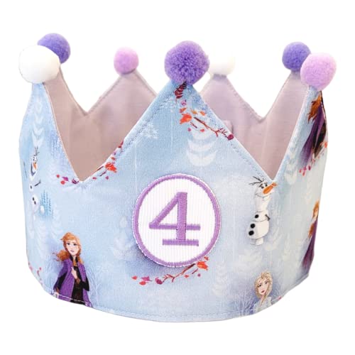 Deco-shop Corona 4 cumpleaños Frozen reversible y ajustable adornada con pompones de colores...
