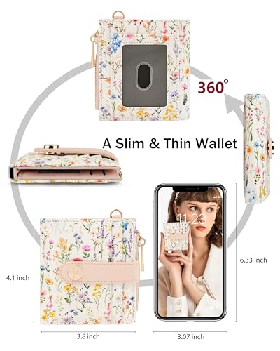 Image of Keychain Wallet Wristlet for Women,RFID Small Floral Flowers Wallet | Wallet Wristlet with Zipper Coin Pocket,Vegan Leather Card Wallets for Women, 2 ID Window,Gift