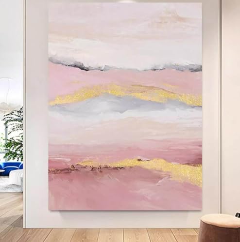 Peinture à l'huile texturée feuille d'or rose toile abstraite décoration murale moderne - 2