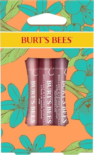 Burt's Bees Set de Regalo Color Labial, 3 Lip Shimmers en tonos Peonía, Ruibarbo y Higo, Petal Kisses, 3x2,6g