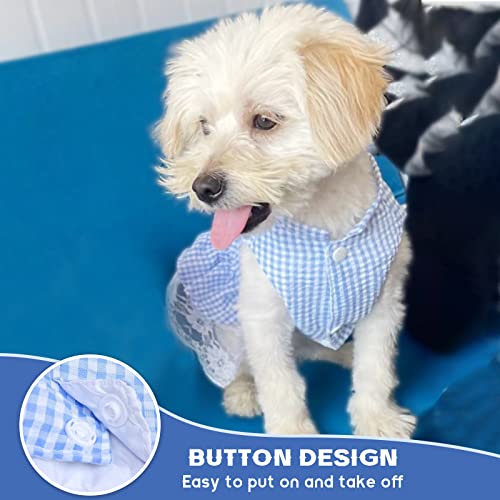 Tengzhi Dog Summer Dress Cute Plaid Bowknot Sleeveless Sundress Soft Breathable Lace Princess Puppy Apparel Outfits Cat Puppy Clothes For Small Dogs Girl (Xl (Fit 10-14 Lbs), Blue) #TOP3