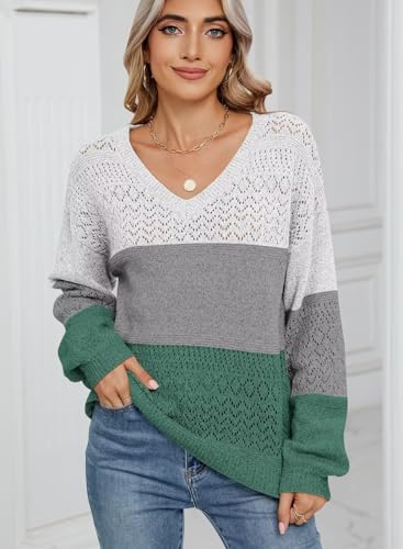 Image of JOCAFIYE Womens Sweaters Casual Long Sleeve V Neck Pullover Sweater Tops