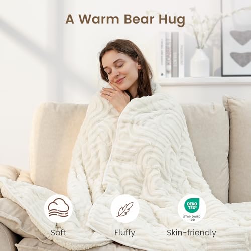 Image of Sherpa Fleece Adult Weighted Blanket Great for Sleep, 20 lbs Dual Sided Soft Fuzzy Heavy Blankets for Couch Bed Sofa, Cozy Warm Arched Jacquard Throw for Winter (Cream White, 60 inch x 80 inch, 20 Pounds)