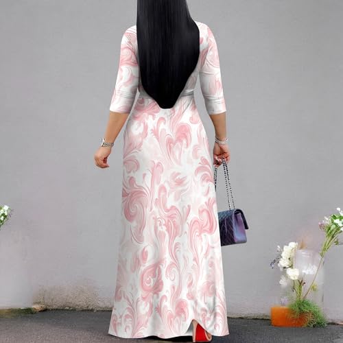 Image of PinkPatty Plus Size Maxi Dress for Women Casual V Neck 3 /4 Sleeve Boho Printed Long Dress with Pockets