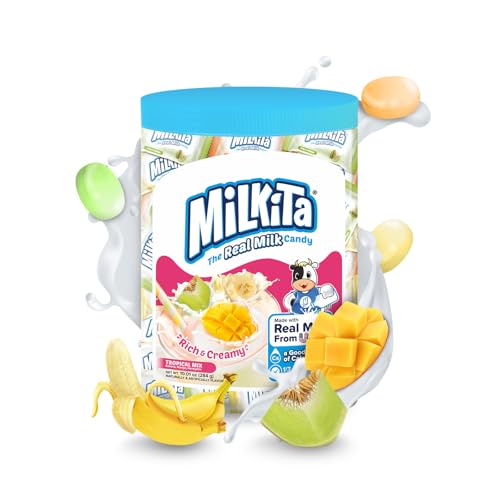 Milkita The Real Milk Candy Bulk Pack (Tropical Mix) – Assorted Healthy Sweets Made with Real Milk & Calcium – Individually Wrapped Low Sugar & Gluten Free Candy for Sharing & Snacking (71 Count Jar)