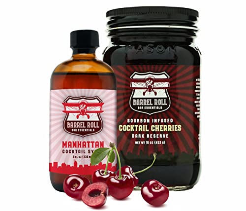 Barrel Roll Bar Essentials Cocktail Mixers - Manhattan Cocktail Mix Kit - All-Natural Manhattan Drink Mix & Bourbon Cocktail Cherries image 5