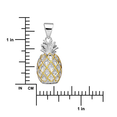 Sterling Silver With Yellow Gold Tone Accents Large Pineapple Pendant Necklace, 16+2" Extender #TOP2